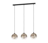 Eglo Ariscani 1 Lámpara colgante de 3 focos, para mesa de comedor, metal negro y cristal en cobre, casquillo E27, diámetro de 76,5 cm