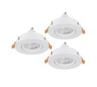 Eglo Barranco Juego de 3 focos LED de techo empotrables, ideales para el salón, orientables, fabricados en plástico de color blanco, con luz blanca neutra, bombilla GU10 y protección IP44