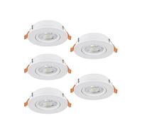 Eglo Barranco Juego de 5 focos LED de techo empotrables | con interruptor DIP, orientables, fabricados en plástico de color blanco, con luz blanca cálida y fría, bombilla GU10 y un de