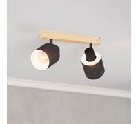 EGLO Batallas downlight de techo, longitud 30 cm, negro/madera, 2 luces.