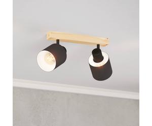 EGLO Batallas downlight de techo, longitud 30 cm, negro/madera, 2 luces.