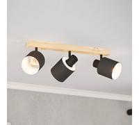 EGLO Batallas downlight de techo, longitud 48 cm, negro/madera, 3 luces.