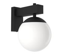 Eglo Bufalata Aplique para exteriores, iluminación exterior, lámpara de pared exterior de metal negro, globo de plástico blanco, casquillo E27, IP44