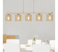 EGLO Castralvo lámpara colgante, longitud 115 cm, madera/ámbar, 5 luces, cristal