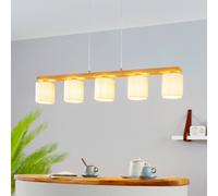 EGLO Castralvo lámpara colgante, longitud 115 cm, madera/blanco, 5 luces, tela