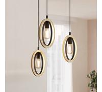 EGLO Colgante Basildon, detalles madera 3 luces redondo