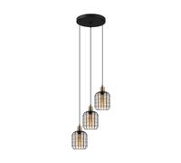 Eglo Colgante Luz Chisle, 3 lámpara colgante de llama, lámpara colgante | de metal en vidrio negro y vaporizado en ámbar, lámpara de cena, lámpara de sala de estar colgando, E27
