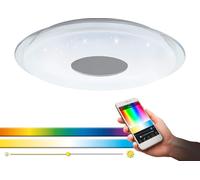 EGLO connect, lámpara de techo LED Lanciano-C, aplique de pared de una luz con efecto cristal, acero, plástico, blanco, transparente, cromo, con mando a distancia, cambio de temperatura de color (cáli