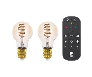 Eglo connect.z Juego de 2 bombillas led inteligente E27, A60, ZigBee | control por aplicación, Alexa, mando a distancia, regulables, blanco cálido-blanco frío, RGB, 4,9 vatios, vintage, ámbar