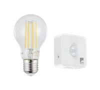 Eglo connect.z Smart Home Set, bombilla LED E27, A60, y detector de movimiento, ZigBee, control por app, vintage transparente, 806 lúmenes, 6 vatios, blanco neutro