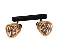 Eglo Keelby Lámpara de techo con 2 focos, para salón, fabricada en acero de color negro, con papel de rafia en colores naturales y casquillo E14
