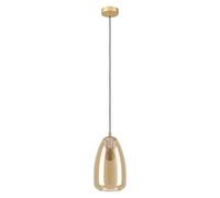 Eglo lámpara colgante Alobrase, luminaria de techo, luz pendiente de metal en latón pulido y cristal vaporizado en ámbar, candil de comedor, E27, Ø 20 cm
