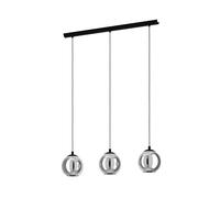 Eglo lámpara colgante Ariscani, candil de 3 luces para comedor, iluminador de metal en negro y cristal ahumado en negro-transparente, luminaria para come colgante, E27, 76,5 cm