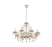 Eglo Lámpara colgante Basilano, candelabro vintage de 8 luces, estilo Shabby Chic, lámpara suspendida de acero y vidrio en cromo y cognac, lámpara para comedor y salón con casquillo E14