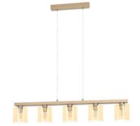 EGLO Castralvo lámpara colgante, longitud 115 cm, madera/ámbar, 5 luces, cristal