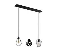 Eglo Lámpara colgante Distaff, lámpara colgante de 3 llamas | lámpara colgante de metal en negro, lámpara de mesa de comedor, lámpara de salón colgante con casquillo E27, 90 cm