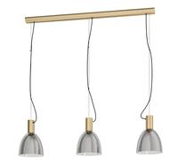 Eglo Lámpara colgante Lebalio, lámpara suspendida vintage de 3 luces | fabricada en acero bruñido y vidrio ahumado, lámpara para comedor y salón con casquillo E27, longitud 112,5 cm