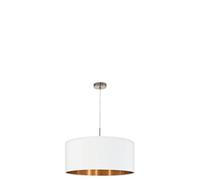 EGLO Lámpara colgante Pasteri, lámpara de techo textil de 1 foco, lámpara colgante de acero y tela, color níquel mate, blanco, cobre, portalámparas