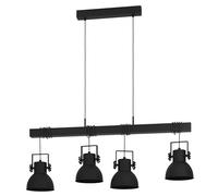 Eglo lámpara colgante Shirebrook para comedor, luminaria de 4 luces para sala y comedor, FSC100PA, iluminador ndustrial de metal y madera en negro, casquillo E27