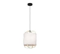 Eglo lámpara colgante Surfleet, iluminacíon de comedor con casquillo y 1 bombilla, luz de tela en diseño natural con lino en beige, bambú y metal en negro E27