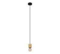 Eglo lámpara colgante Turialdo, con cordón industrial, vintage, de madera y acero en color natural, negro, lámpara de mesa de comedor, certificado FSC, bombilla E27