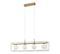 Eglo Lámpara colgante Vallaspra, lámpara suspendida de 4 luces, estructura de acero, color champán, cristal blanco opal mate, casquillo E14