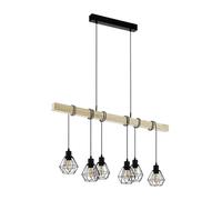 Eglo Lámpara de colgante TOWNSHEND 5, lámpara de suspensión vintage con 6 bombillas de estilo industrial, lámpara colgada de acero y madera, color negro, marrón, casquillo E27