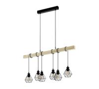 Eglo Lámpara de colgante TOWNSHEND 5, lámpara de suspensión vintage con 6 bombillas de estilo industrial, acero y madera, negro, marrón, casquillo E27, certificado FSC