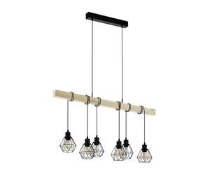 Eglo Lámpara de colgante TOWNSHEND 5, lámpara de suspensión vintage con 6 bombillas de estilo industrial, lámpara colgada de acero y madera, color negro, marrón, casquillo E27