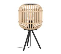 Eglo lámpara de mesa Bordesley, vintage, naturaleza, boho, hygge, lámpara de cabecera de acero en negro y madera en colores naturales, lámpara de salón, con interruptor, casquillo E27