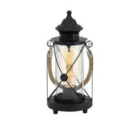 Eglo Lámpara de mesa Bradford, lámpara de mesa vintage con 1 bombilla, farola, lámpara de mesita de noche de acero, color negro, vidrio transparente, casquillo E27, incl interruptor