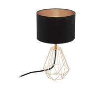 Eglo Lámpara de mesa CARLTON 2, lámpara de mesa vintage con 1 bombilla, lámpara de mesita de noche de acero y tela, colores cobre, negro, casquillo E14, interruptor incluido