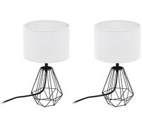 Eglo Lámpara de mesa CARLTON 2, lámpara de mesa vintage con 1 bombilla, lámpara de mesita de noche de acero y tela, colores negro, blanco, casquillo E14, interruptor incluido (Paquete de 2)