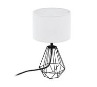 Eglo Lámpara de mesa CARLTON 2, lámpara de mesa vintage con 1 bombilla, lámpara de mesita de noche de acero y tela, colores negro, blanco, casquillo E14, interruptor incluido