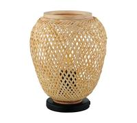 Eglo Lámpara de mesa Dembleby, vintage, natural, higro, lámpara de noche de madera trenzada en marrón claro, lámpara con interruptor, acero, casquillo E27, color negro natural
