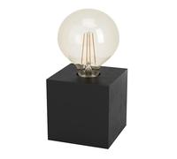EGLO lámpara de mesa Prestwick 2, luminaria deco, iluminador para mesita de noche, FSC100HB, cubo de madera en negro mate, luz para sala y dormitorio, casquillo E27