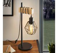 Eglo Townshend 5 Lámpara de mesa, lámpara de estilo vintage, industrial, retro, lámpara de mesilla de noche de acero y madera, : negro, marrón, E27, incluye interruptor, certificado FSC