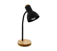 Eglo lámpara de mesa Veradal, iluminación de escritorio de 1 luz, luz de mesa de metal, material artificial en negro, madera en marrón, con interruptor, casquillo E27