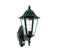 Eglo Lámpara de pared de exterior Navedo, lámpara de exterior de 1 foco | in etector de movimiento, aluminio fundido y cristal con sensor, color negro, plata-patina, portalámparas E27, IP44