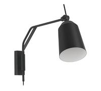 Eglo lámpara de pared Loreto, iluminador interior con interruptor y enchufe, aplique de pared con brazo giratorio, luminaria de pasillo de metal en blanco y negro, luz con casquillo E27