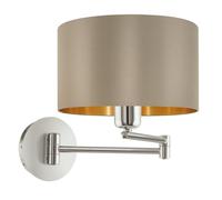 Eglo Lámpara de pared Maserlo, aplique textil de 1 luz, material: acero, tela, color: níquel mate, topo, oro, casquillo: E27, con interruptor
