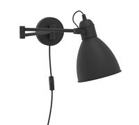 Eglo Lámpara de pared San Peri, lámpara de salón vintage y industrial, iluminación de pared para interiores de metal en negro, con interruptor, lámpara de dormitorio con casquillo E27