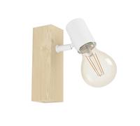 Eglo lámpara de pared Townshend 3, vintage en diseño industrial, estilo retro de acero y madera, color blanco, marrón, bombilla E27, certificado FSC