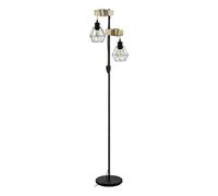 Eglo Lámpara de pie TOWNSHEND 5, 2 bombillas de estilo industrial, lámpara de pie de acero y madera, negro, marrón, casquillo E27, incl interruptor, certificado FSC
