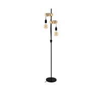 EGLO Lámpara de pie TOWNSHEND, lámpara de pie vintage con 2 bombillas de estilo industrial, lámpara de pie de acero y madera, color negro, marrón, casquillo E27, incl interruptor