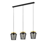 Eglo lámpara de suspensión Escandidos, de 3 luces, iluminación de metal en negro, latón cepillado, luz de salón colgante, casquillo E27