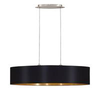 Eglo Lámpara de suspensión MASERLO, lámpara colgante textil con 2 bombillas, lámpara colgante ovalada de acero y tela, color níquel mate, negro, dorado, casquillo E27, L 100 cm