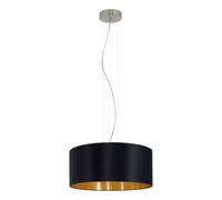 Eglo Lámpara de suspensión MASERLO, lámpara colgante textil con 3 bombillas, lámpara suspendida de acero y tela, color níquel mate, café, dorado, casquillo E27, diámetro 53 cm