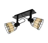 Eglo Lámpara de techo Anwick 1, lámpara de techo de 2 luces vintage, boho | foco de techo de acero y ratán, lámpara para salón en negro y natural, lámpara de cocina, focos con casquillo E27