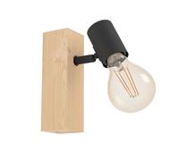 EGLO lámpara de techo de 1 foco Townshend 3, lámpara de techo de la época en el diseño industrial, lámpara retro hecha de acero y madera, blanco, marrón, E27, certificado FSC